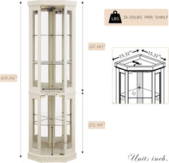 Corner Curio Cabinet, 70" H Lighted Glass Display Cage with Tempered Glass Doors and Adjustable Shelves, Bulb Inclued, Wine B