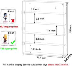 5-Tier Acrylic Display Case for Mini Figures, Dust-Proof Wall Mounted or Desktop, Each Compartment 15.7"L x 3.4"W x 3.8"H