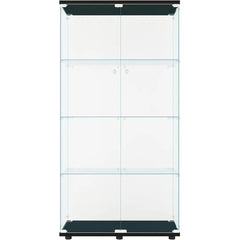 Double-Door Glass Display Cabinet, 64 High Kitchen Pantry Storage, 32x14 Bar Cabinet in Black