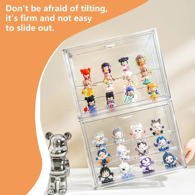 3 Tier Acrylic Display Case for Collectibles with Movable Dividers, Clear Stackable Showcase with Magnetic Door