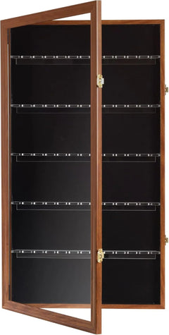 60 Slot Souvenir Spoon Display Case, Lockable Wall Cabinet with UV Protection, Walnut Finish
