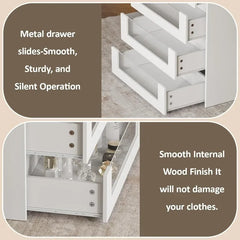 LIVAUVEAD Closet Island with Drawers, Wardrobe Armoire Bedroom Island, Glass Display Shelf & 8/10/12/16 Drawers, White Dresser