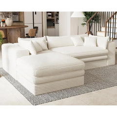 Plush Corduroy L Shaped Couch with Deep Seat Bonelular Sectional Cloud BonelCouches or Living Room. Let acing Chaise. Beige Soa