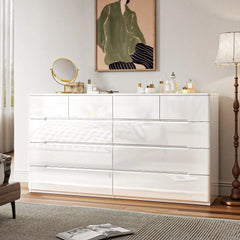 LIVAUVEAD Closet Island with Drawers, Wardrobe Armoire Bedroom Island, Glass Display Shelf & 8/10/12/16 Drawers, White Dresser