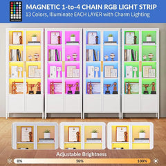 5-Tier Glass Display Cabinet with 13 Color Lights, 67” H Lighted Curio China Cabinet with 2 Glass Do& Adjustable Shelves, Tall M