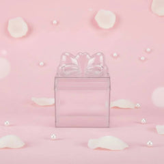 Clear Plastic Candy Box with Ribbon Multipurpose Transparent Candy Box Mini Cube Container Food Grade Small Item Storage