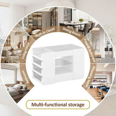 LIVAUVEAD Closet Island with Drawers, Wardrobe Armoire Bedroom Island, Glass Display Shelf & 8/10/12/16 Drawers, White Dresser