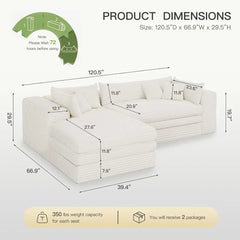 Plush Corduroy L Shaped Couch with Deep Seat Bonelular Sectional Cloud BonelCouches or Living Room. Let acing Chaise. Beige Soa