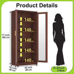 Display Cabinet with Glass Doors, Curio Cabinets with Locking Doors, Metal Storage Cabinet for Kitchen,Living Room 71” H, As