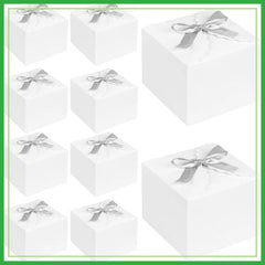 10PCS Gift Boxes with Ribbon, Small White Candy Paper Treat Boxes for Wedding Cookie Chocolates