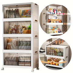 4 Tier Plastic Storage Bins with Lid, Stackable Storage Containers with Wheels, Folding Storage Boxes, Stackable Storage Bins, C