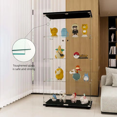 Double-Door Glass Display Cabinet, 64 High Kitchen Pantry Storage, 32x14 Bar Cabinet in Black