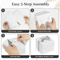 10PCS Gift Boxes with Ribbon, Small White Candy Paper Treat Boxes for Wedding Cookie Chocolates