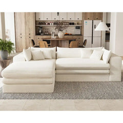 Plush Corduroy L Shaped Couch with Deep Seat Bonelular Sectional Cloud BonelCouches or Living Room. Let acing Chaise. Beige Soa