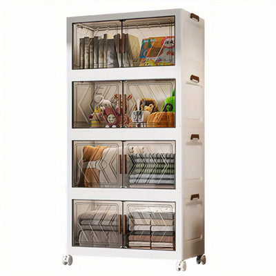 4 Tier Plastic Storage Bins with Lid, Stackable Storage Containers with Wheels, Folding Storage Boxes, Stackable Storage Bins, C