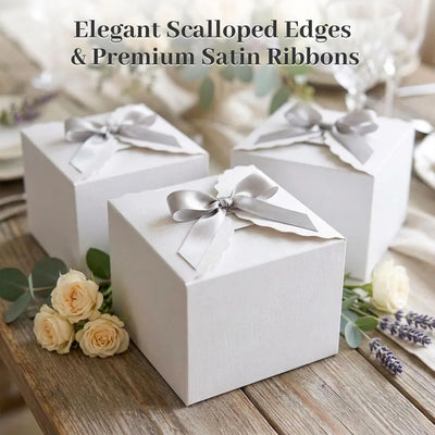 10PCS Gift Boxes with Ribbon, Small White Candy Paper Treat Boxes for Wedding Cookie Chocolates