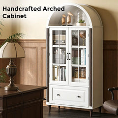 71” Handcrafted Arched Bookcase, Filing Cabinet for Home Office, Wooden Display Cabinet with Glass Doors , Customized