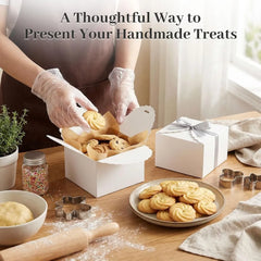 10PCS Gift Boxes with Ribbon, Small White Candy Paper Treat Boxes for Wedding Cookie Chocolates