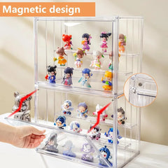 3 Tier Acrylic Display Case for Collectibles with Movable Dividers, Clear Stackable Showcase with Magnetic Door