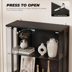 Display Cabinet with Glass Doors, 4-Tier Curio Cabinet with Transparent Full-Display Surface, 65" Glass Display Case with 3 C
