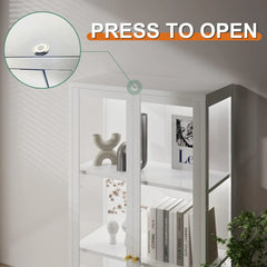 66" H Glass Display Cabinet 4-Tier,Lighted Display case,Curio Cabinet with Glass Doors and Adjustable Shelves, Display Shelf