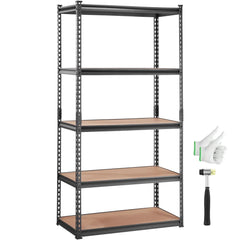 5-Tier Adjustable Heavy Duty Metal Storage Shelf, 2000 lbs 36"×18"×72" Black Rack for Garage Kitchen Basement Laundry