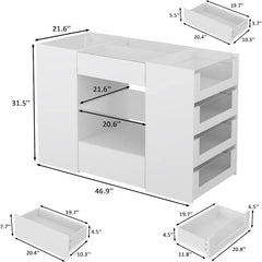 LIVAUVEAD Closet Island with Drawers, Wardrobe Armoire Bedroom Island, Glass Display Shelf & 8/10/12/16 Drawers, White Dresser