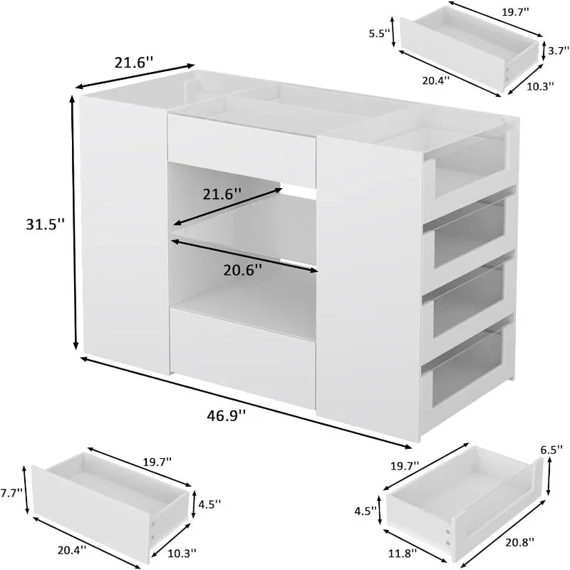 LIVAUVEAD Closet Island with Drawers, Wardrobe Armoire Bedroom Island, Glass Display Shelf & 8/10/12/16 Drawers, White Dresser