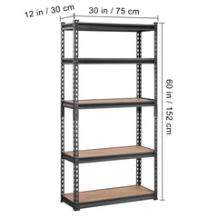 Heavy Duty 5-Tier Adjustable Metal Storage Shelving 2000 lbs, 30"x12"x60" Black Rack for Garage Kitchen Pantry Basement