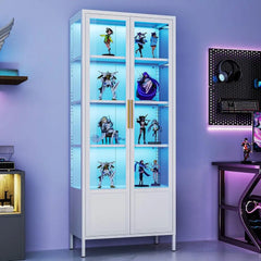 5-Tier Glass Display Cabinet with 13 Color Lights, 67” H Lighted Curio China Cabinet with 2 Glass Do& Adjustable Shelves, Tall M