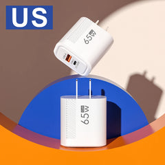 Total 65W USB GaN Charger Quick Charge Mobile Phone Adapter For iPhone Samsung Xiaomi Huawei QC3.0 USB Type C Wall Quick Charger