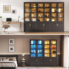 71" Tall Display Shel - with Glass Do, 4-Tier Book Shel Storage Cabinet with LED Lights & Lock, Curio Bookshel Display Cabinet o