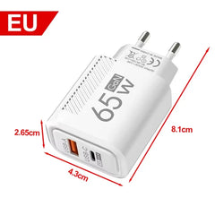 Total 65W USB GaN Charger Quick Charge Mobile Phone Adapter For iPhone Samsung Xiaomi Huawei QC3.0 USB Type C Wall Quick Charger