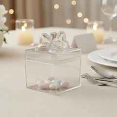 Clear Plastic Candy Box with Ribbon Multipurpose Transparent Candy Box Mini Cube Container Food Grade Small Item Storage