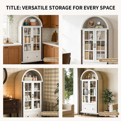 71” Handcrafted Arched Bookcase, Filing Cabinet for Home Office, Wooden Display Cabinet with Glass Doors , Customized
