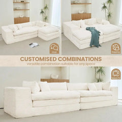 Plush Corduroy L Shaped Couch with Deep Seat Bonelular Sectional Cloud BonelCouches or Living Room. Let acing Chaise. Beige Soa