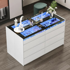 LIVAUVEAD Closet Island with Drawers, Wardrobe Armoire Bedroom Island, Glass Display Shelf & 8/10/12/16 Drawers, White Dresser