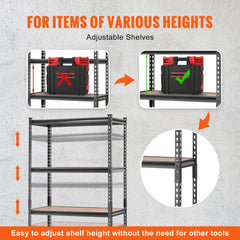 5-Tier Adjustable Heavy Duty Metal Storage Shelf, 2000 lbs 36"×18"×72" Black Rack for Garage Kitchen Basement Laundry