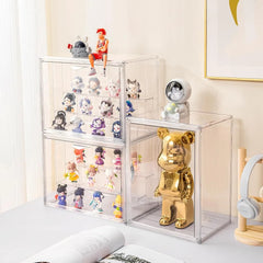 3 Tier Acrylic Display Case for Collectibles with Movable Dividers, Clear Stackable Showcase with Magnetic Door