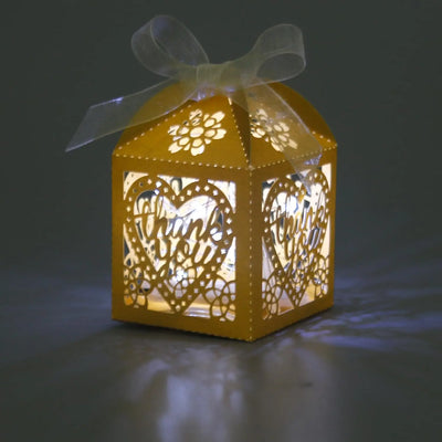 100pcs Gold Thank You Gift Boxes with Ribbons, 2x2x2.75 inch Lace Candy Boxes for Wedding Party Favors