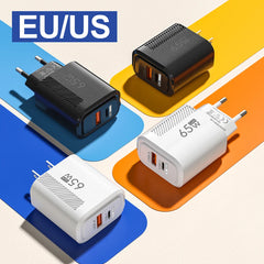 Total 65W USB GaN Charger Quick Charge Mobile Phone Adapter For iPhone Samsung Xiaomi Huawei QC3.0 USB Type C Wall Quick Charger