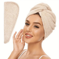 Solid color hair towel Textured dry hair cap 9.8 "X 25.5" absorbent hair towel wrap for button-down women