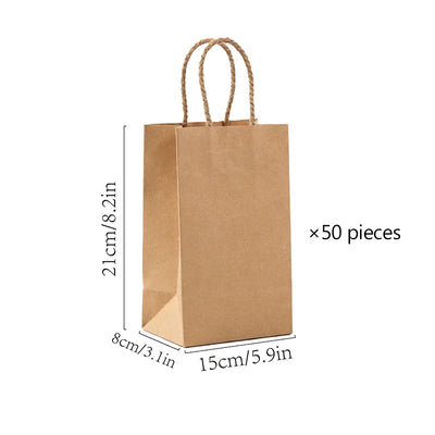 15×8×21cm Disposable Kraft Paper Bags, Snack Food Packaging Bags, Bakery Dessert Packing Pouch, Wedding Favor Gift Bags,