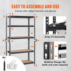Heavy Duty 5-Tier Adjustable Metal Storage Shelving 2000 lbs, 30"x12"x60" Black Rack for Garage Kitchen Pantry Basement