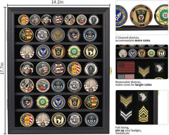 Lockable Medals Display Case Wall Frame for Coins, Pins, and Collectibles - Black Shadow Box with Removable Shelves