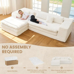 Plush Corduroy L Shaped Couch with Deep Seat Bonelular Sectional Cloud BonelCouches or Living Room. Let acing Chaise. Beige Soa
