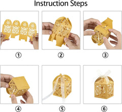 100pcs Gold Thank You Gift Boxes with Ribbons, 2x2x2.75 inch Lace Candy Boxes for Wedding Party Favors