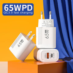 Total 65W USB GaN Charger Quick Charge Mobile Phone Adapter For iPhone Samsung Xiaomi Huawei QC3.0 USB Type C Wall Quick Charger