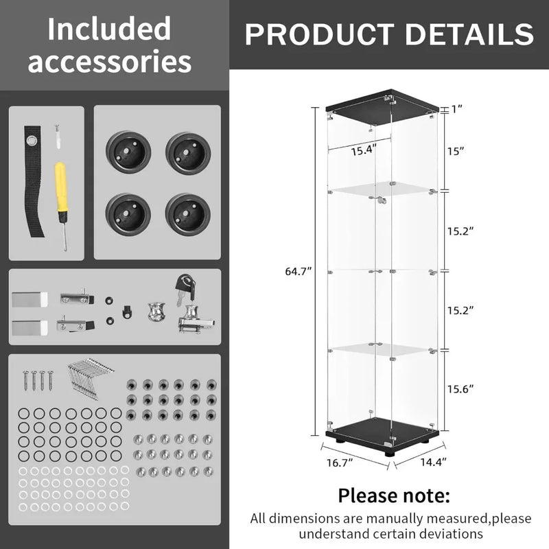 4-Tier Glass Display Cabinet with Lock, 65