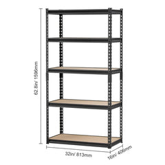 Heavy Duty 5 Tier Metal Storage Shelves 2000LBS Load Bearing Garage Warehouse Basement Organizer Rack 32" W 16" D 62.8" H